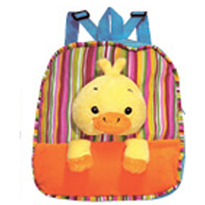 Backpack 11'' Zipper Compartment Duck Head Plush Orange Blue Stripes New
