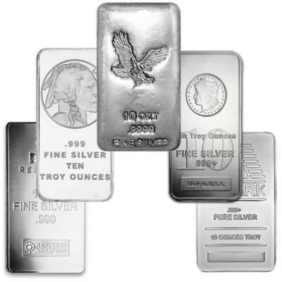 10 oz Silver Bar Fine Silver Bullion Random Design Lot