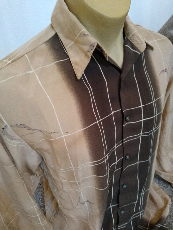 Camisa De Colección Monzini Marrón Disco Con Botones Para Hombre Mediana Foto 2 de 4