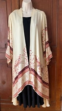 Citron Santa Monica Long Open Silk Duster M | OS* Ivory/Multi Embroidered 3/4slv