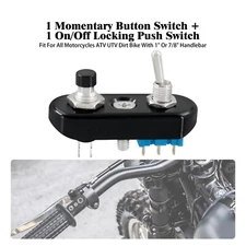 1" 7/8" ATV Motorcycle Handlebar Black Button On Off Locking Momentary Switch