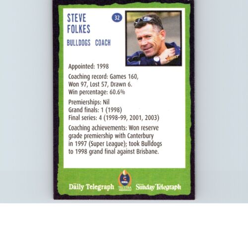 Steve Folkes Canterbury-Bankstown Bulldogs 2004 Select NRL Daily Telegraph #32 - Picture 2 of 2