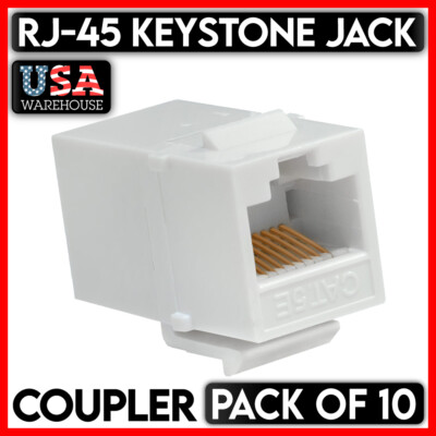 10PCS RJ45 CAT5e Keystone Jack Inline Coupler Female to Female Type CAT5 - White
