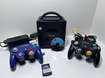 Nintendo GameCube Black Bundle DOL-001 2 Controllers, 1 game, Tested Working