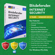 Bitdefender Internet Security - 3 Years 1 Windows Device  Daily VPN