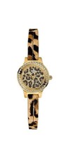 New Authentic GUESS Petite Animal Print Leather Double Strap Watch. Battery Incl