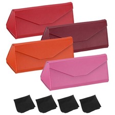 Foldable Glasses Case, 4Pcs Triangle Magnetic Sunglasses Case, Red Tones