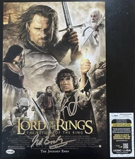 ELIJAH WOOD & JED BROPHY SIGNED LOTR: THE RETURN OF THE KING 12X18 POSTER JSA