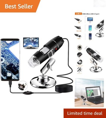 USB Digital Microscope 40-1000X Magnification for Android PC Lab Inspection