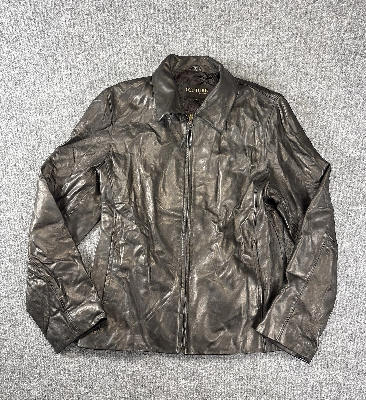 Vintage Couture by J Park Black Bomber Lamb Leather Jacket • Men’s Size Large image 1