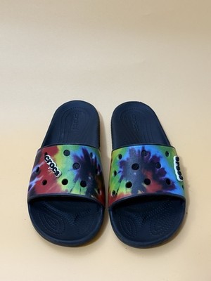 Crocs Slides Sandals Men Sz 11 Black Tie Dye Summer Swimming Waterproof Slides