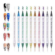 10 Colors Dual-Tip Nail Art Pens, Soft Brush & Fine Liner Design for Shading, Ou