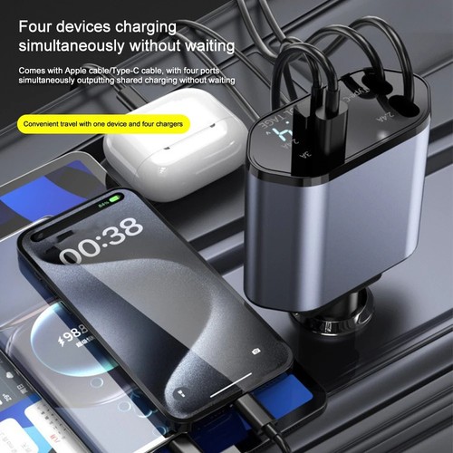 Chargeur Voiture 4 en 1 Rétractable + 120W Câble USB Type-C Adaptateur Charge Rapide - Photo 17 sur 27