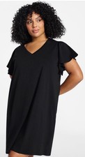 Terra & Sky Women's Plus Size V Neck Tee Dress with Flutter Sleeves, 1X 16W-18W