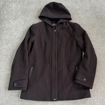 Forrani Coat Womens 10 Brown Wool Hooded Zip Pockets Mid Length Lined Warm