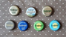 7 Kronkorken Freiberger: Gl&uuml;ck Auf, 175 Pils, 0,0%, Naturradler Zitrone, Erzgold