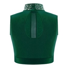 UK Girls Ballet Lyrical Dance Costumes Shiny Rhinestones Crop Top with Skirted