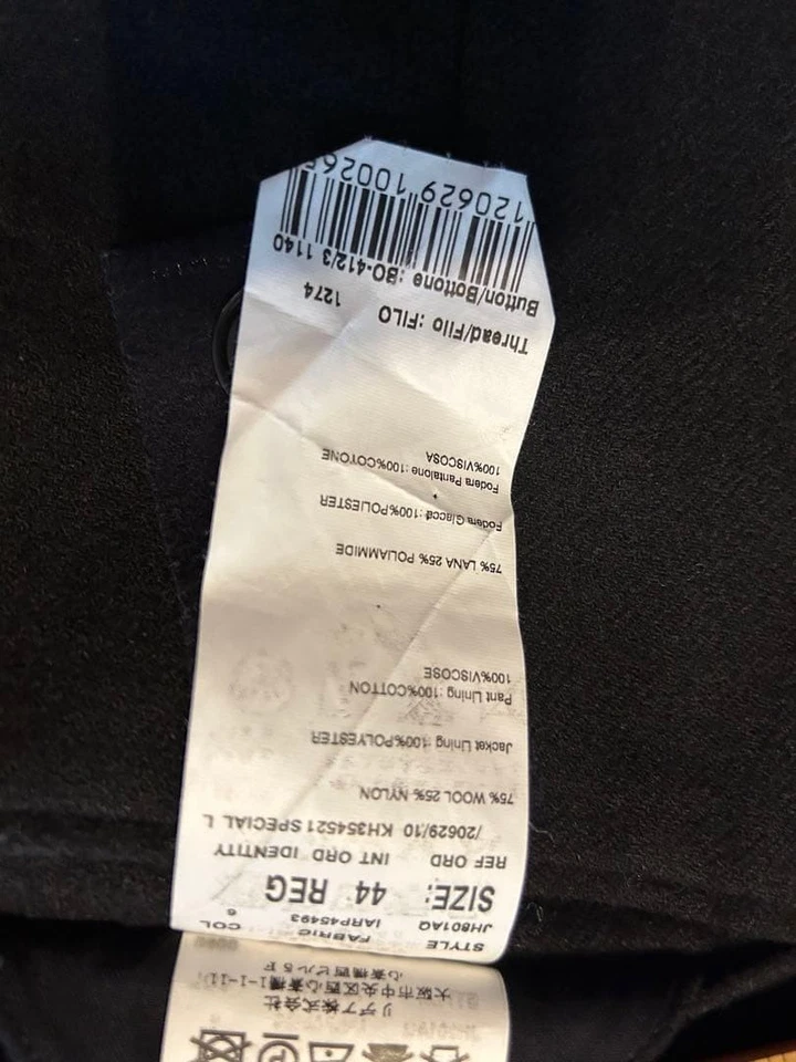 Traje de negocios Lardini para hombre de lana negro 44R con alfileres de flores usado Foto 3 de 4