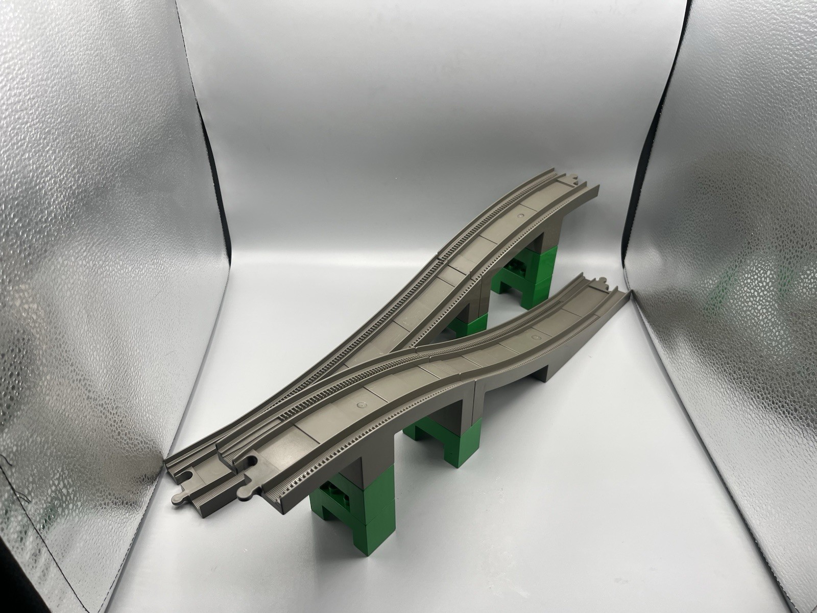 Vintage LEGO Duplo Train Tracks Gray Bridge Overpass Complete Set 2738