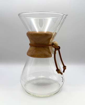 Vintage Glass CHEMEX Pour Over Coffee Carafe, wood collar and leather tie, 9.5''