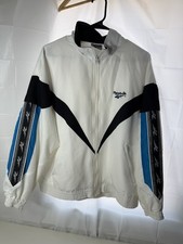 Vintage 90s Reebok Mens Track Jacket Windbreaker Blue White Black Large