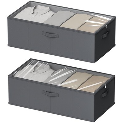 2 PCS Gray 10 Inch Tall Under Bed Storage Containers Foldable Box Window