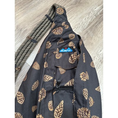 KAVU Rope Bag Sling Backpack Black Pinecone Print Canvas Crossbody‎ Bag KAVU Rope Sling Bag Womens Medium Black Pinecone Print  main image 2