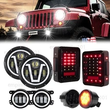 7" LED Headlights Halo Fog Turn Lamps Tail Lights Fits for Jeep Wrangler JK JKU