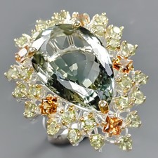 Jewelry 34 ct Natural Green Amethyst Ring 925 Sterling Silver Size 7 /R431693