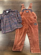 Vintage Oshkosh BGosh 3T Vestbak Plaid Corduroy Brown Overalls USA Rare