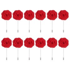 12Pcs Groom Boutonnieres Rose Boutonnieres Pins 3.5"x1.6" for Wedding Red