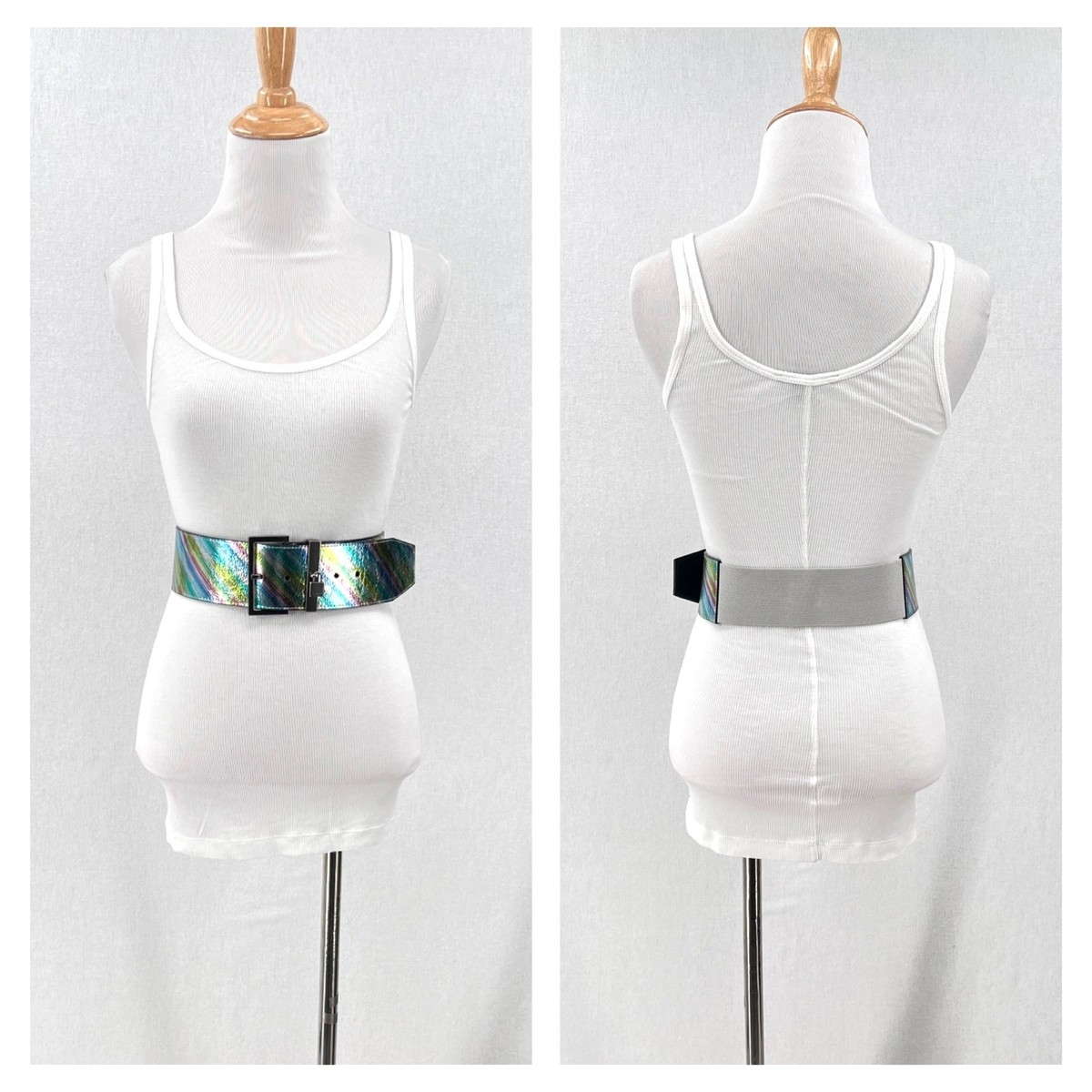 Kurt Geiger London Cream Leather Wide Waist Belt Rainbow Padlock Gold Buckle S/M SHOREDITCH 40 BELT Rainbow Swirl Crystal Belt by KURT GEIGER  main image 4