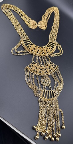 Vintage GOLDETTE Halskette Ägyptisch Etrusker Revival Kette Fransen Stränge MCM GP