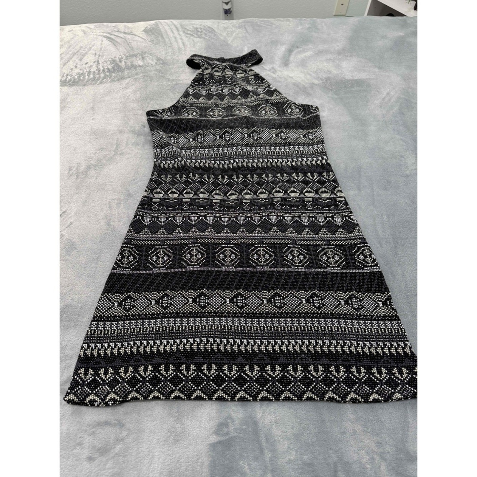 Bebe Black Gray Geometric‎ Pattern Sleeveless Hal… - image 2