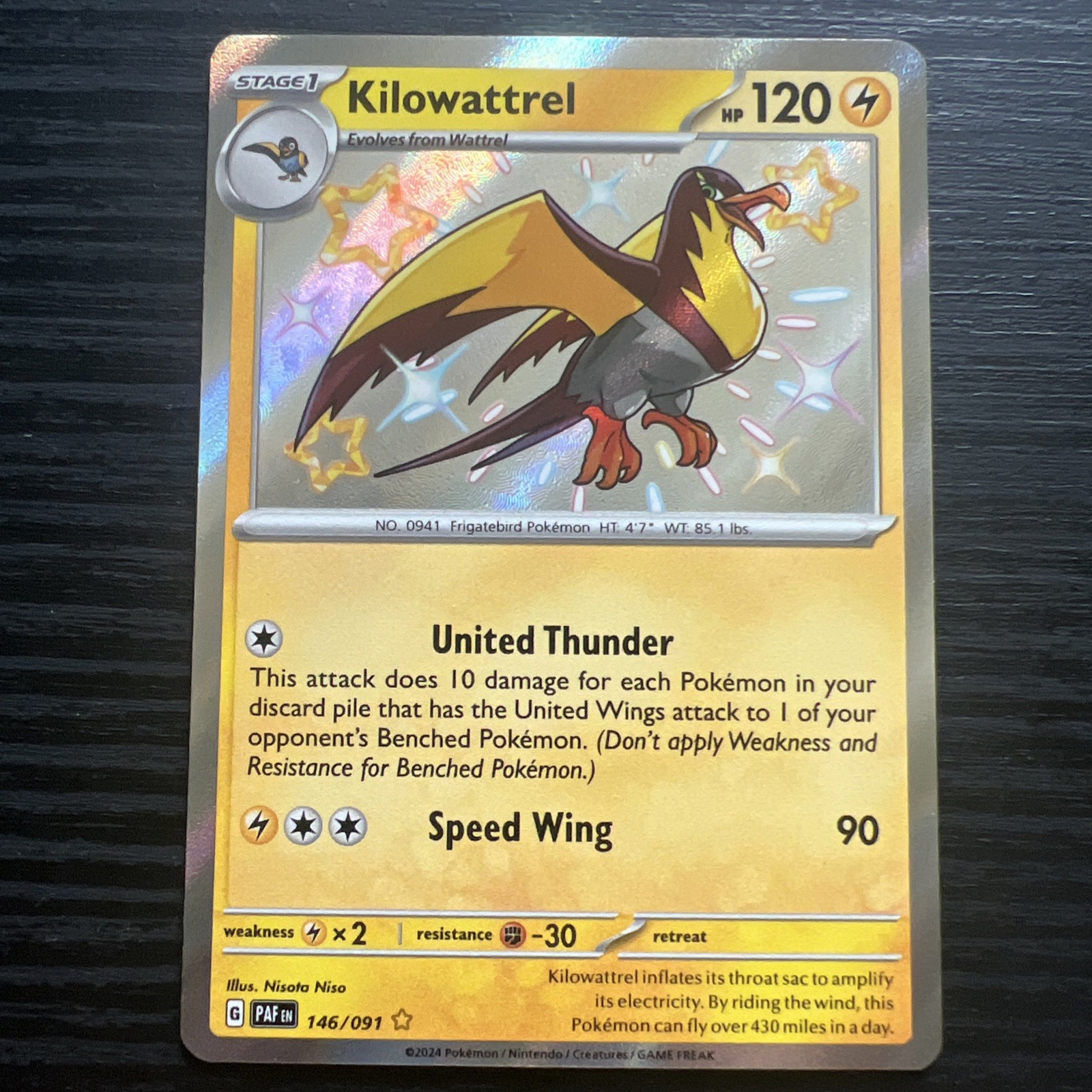 Kilowattrel - 146/091 - Pokemon Paldean Fates Shiny Rare Card NM