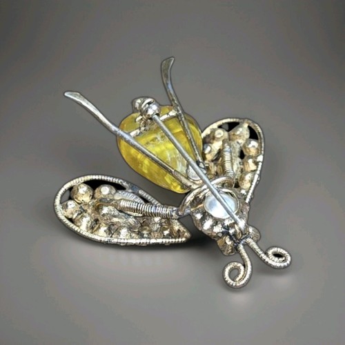 Vintage Schreiner New York Tremble Bumble Givre Art Glass Bug Rhinestones Brooch - Picture 8 of 23