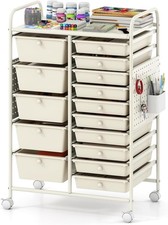15 Drawer Storage Cart Rolling Craft Cart W/ Metal Tabletop Pegboard Mobile