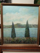 QUADRO LAGO DI GARDA OLIO SU TAVOLA FIRMATO ED GORDON 1980 50x55 CM 