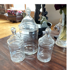 Vintage apothecary Set of 3 Clear Glass Candy Jars With Lids