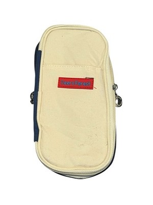 Deer & Forest Canvas Pencil Case Blue White Expandable Multi Compartment NWT