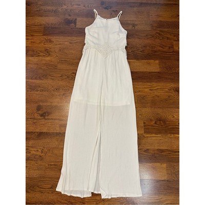 Xhilaration Lace Trim Cutout Maxi Dress Women s Medium White Spaghetti Strap