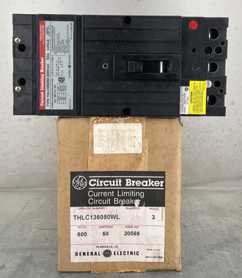 NEW G.E. THLC136050WL CURRENT LIMITING CIRCUIT BREAKER 50 A 600V 3P