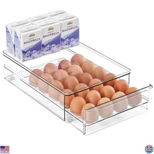 Vacane 24-Capacity Clear Egg Drawer - BPA-Free Pull-Out Refrigerator Storage Bin