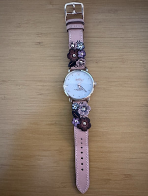 COACH New York Women's Floral Quartz Analog 34mm Watch Pink Leather Strap