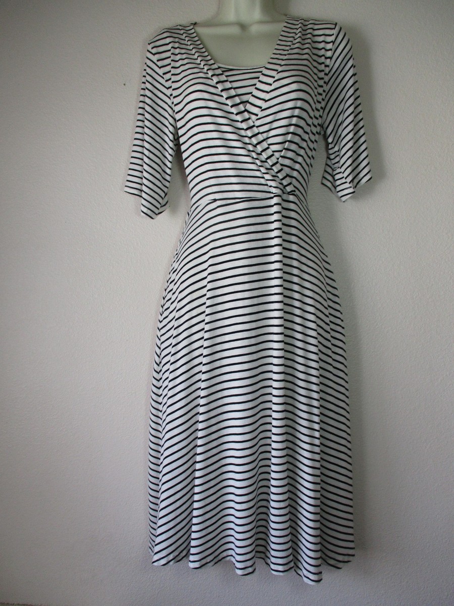 Latched Mama Dress Womens Maternity Medium White Striped Wrap Fit Flare  Nursing | eBay