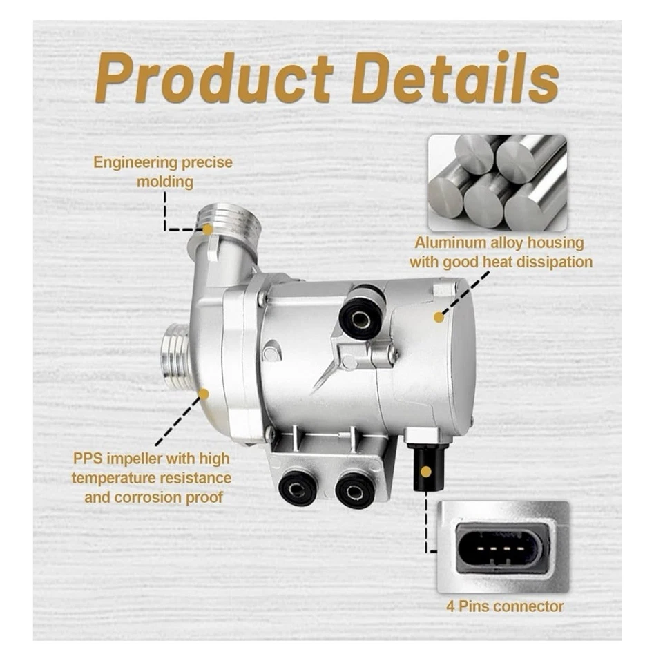 Electric Engine Water Pump W/Thermostat 11517521584 Compatible with BMW X3 Z4 X5 - Image 4 of 4