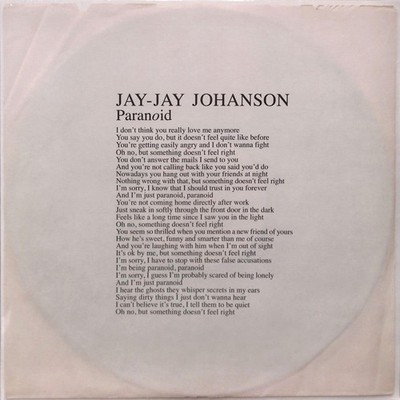 Jay-Jay Johanson / PARANOID (REISSUE) (VINYL SINGLE MAXI) / 29 MUSIC - CARGO / 