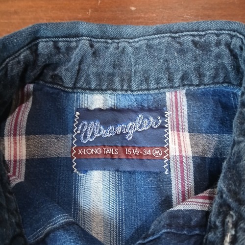 Camicia Wrangler Denim Plaid X-Long Tails Uomo 15,5-34 Manica Lunga Snap Vintage? - Foto 5 di 14