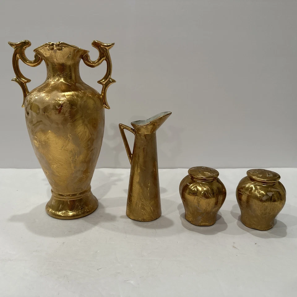 Jarrón base 2 manos, jarrón jarra, patinadores de sal y pimienta colores dorados Foto 2 de 4