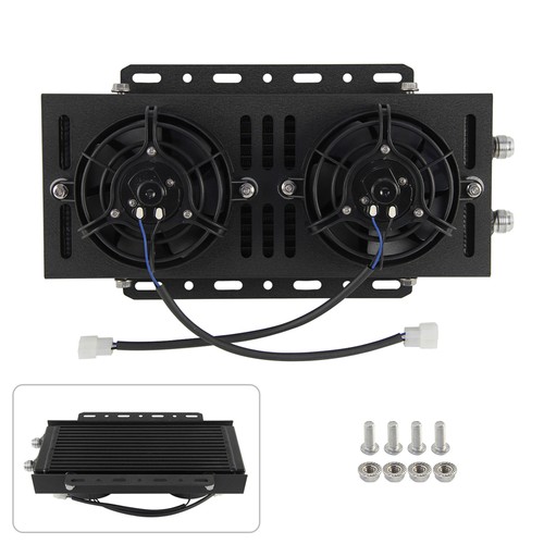 14.5"x5.5"x1.58" Bar & Plate Dual Pass Oil Cooler 10AN In/Outlet & 5.5" Dual Fan - Picture 8 of 9